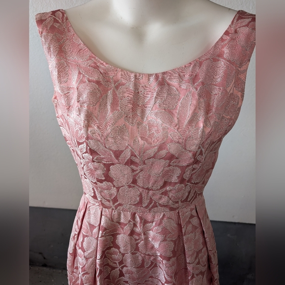 Vintage Bridesmaid/ Prom Dress Pink Brocade Sleeveless Zipper Maxi - Picture 2 of 4